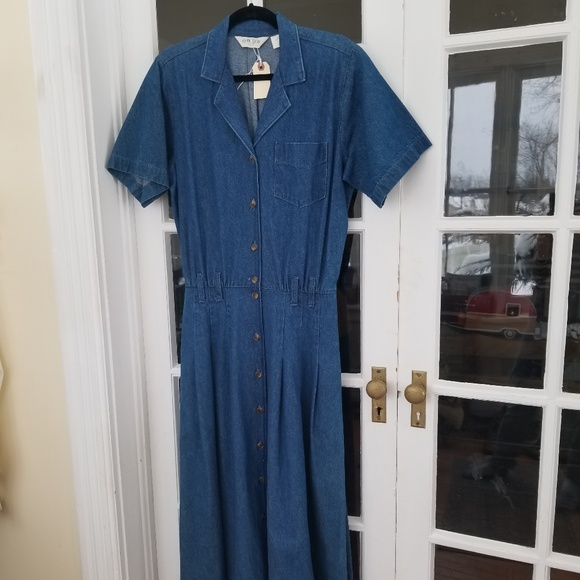 Vintage Dresses & Skirts - Vintage - Denim Button Down Midi Dress